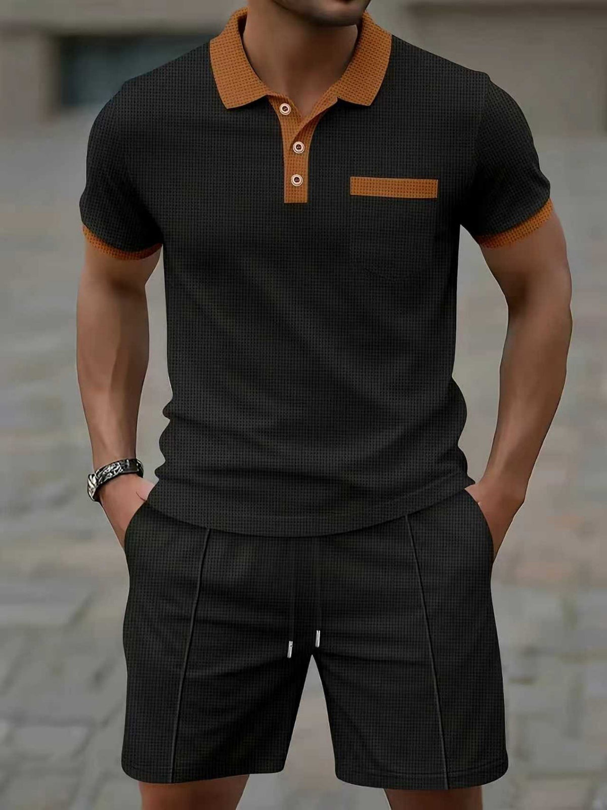 Men's Casual Polo Shirt and Shorts Set